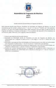 Edital 1/2025 - Sess&atilde;o Ordin&aacute;ria da Assembleia de Freguesia de Machico