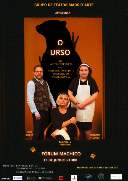 Grupo de Teatro M&atilde;os D'Arte apresenta pe&ccedil;a "O URSO" de Anton Tch&eacute;khov com adapta&ccedil;&atilde;o do grupo e encena&ccedil;&atilde;o de Pedro Cunha 