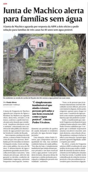Not&iacute;cia JM "Junta de Machico alerta para fam&iacute;lias sem &aacute;gua"