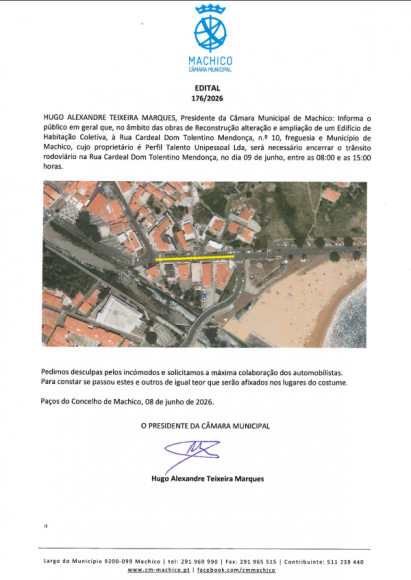 Edital 176/2026 - Interrup&ccedil;&atilde;o do Tr&acirc;nsito na Rua Cardeal Dom Tolentino Mendon&ccedil;a