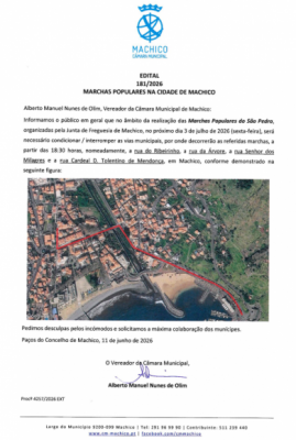 Edital 181/2026 - Marchas Populares na Cidade de Machico