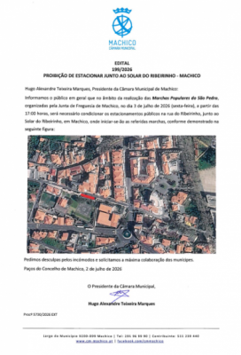 Edital 199/2026 - Proibi&ccedil;&atilde;o de Estacionar Junto ao Solar do Ribeirinho - Machico