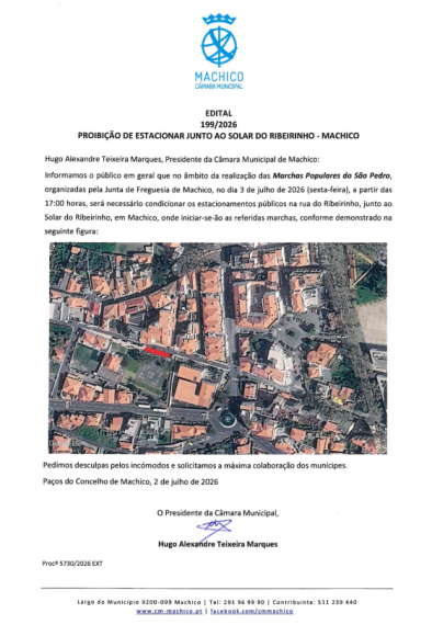 Edital 199/2026 - Proibi&ccedil;&atilde;o de Estacionar Junto ao Solar do Ribeirinho - Machico